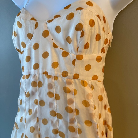 Anthropologie En Saison Ava Midi Dress Polka Dot Bustier Cream Yellow M Feminine - Picture 9 of 16